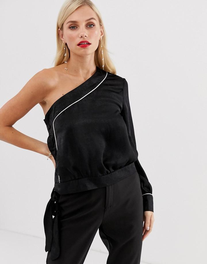 Unique21 One Shoulder Satin Top-black