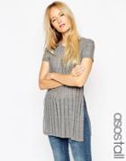 Asos Tall Tunic With Split Sides In Laddered Fabric - Gray