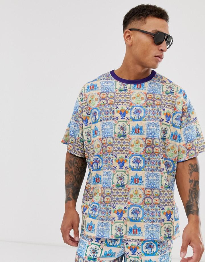 Asos Design Two-piece Oversized T-shirt With All Over Tile Print - Multi