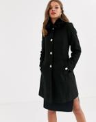 Lipsy Black Wool Coat With Fur Collar In Black