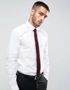 Asos Slim Shirt In White With Burgundy Tie Save - White