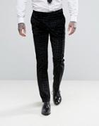 Noose & Monkey Super Skinny Suit Pants In Crocodile Velvet - Black