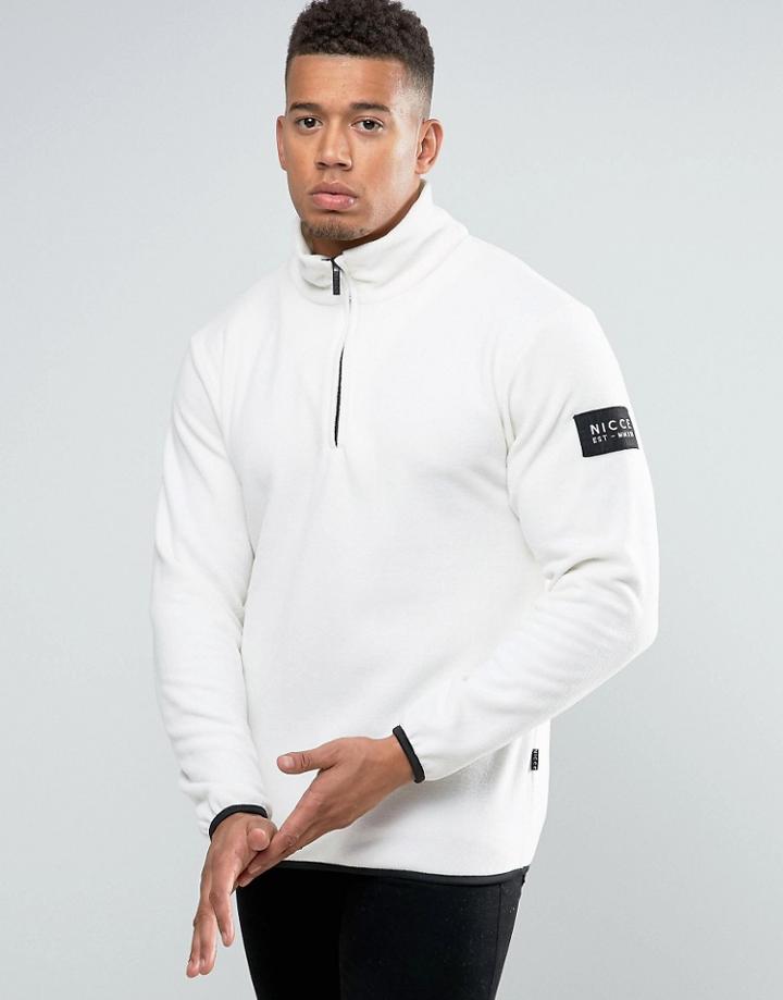 Nicce London Fleece Half Zip Sweatshirt - White