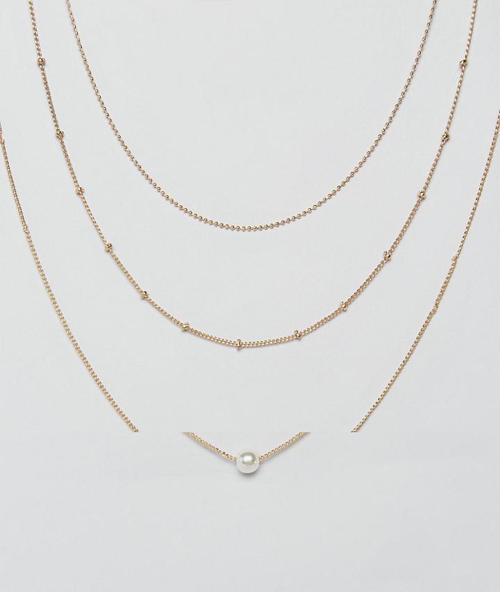 Asos Curve Pack Of 3 Ball Chain And Pearl Layering Necklaces - Multi