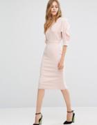Asos Pencil Dress With Ruffle Sleeve - Pink