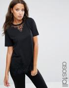 Asos Tall Lace Mix Longline T-shirt - Black