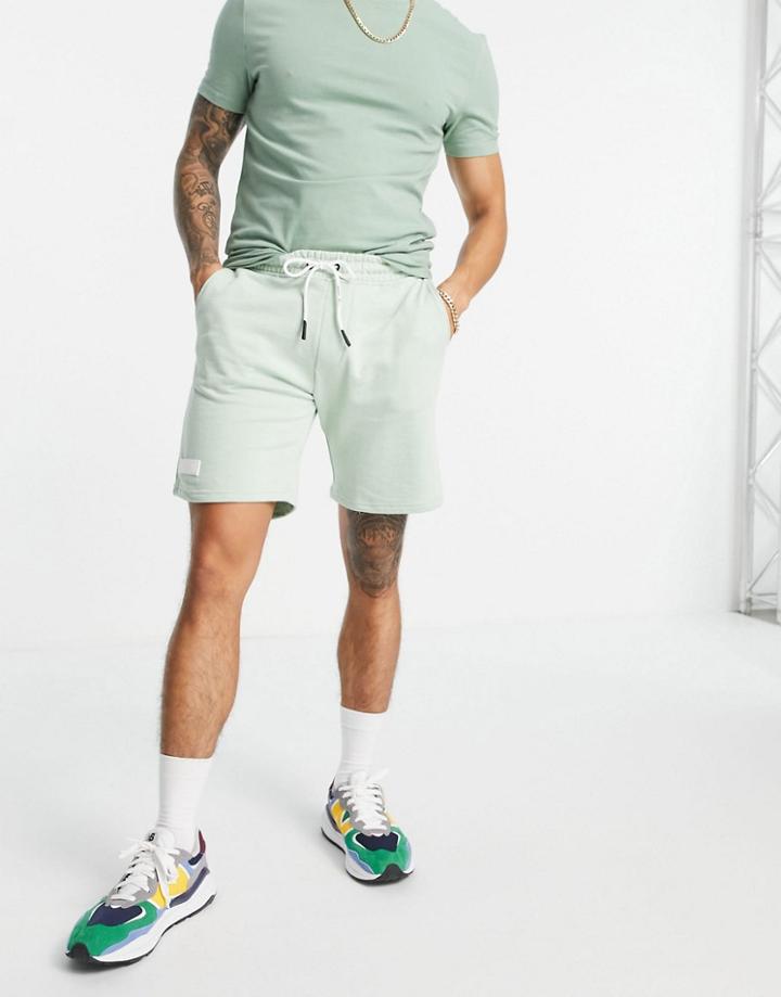 Bershka Jersey Shorts In Sage-blues