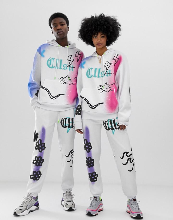 Collusion X Everyone Together Unisex Graffiti Sweatpants - White
