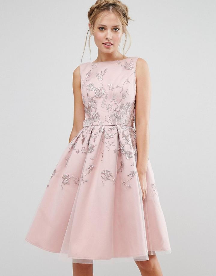 Chi Chi London Embroidered Midi Dress - Pink