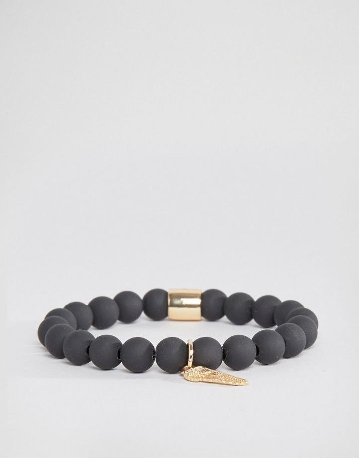Chained & Able Gold Hanging Wing Beaded Bracelet In Matt Black - Black