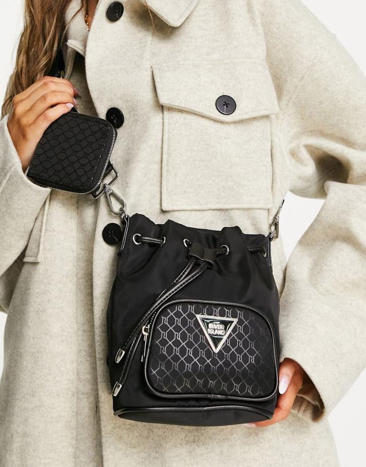 River Island Nylon Double Compartment Duffle Bag In Black