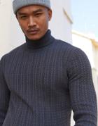 Asos Design Muscle Fit Cable Roll Neck Sweater In Charcoal