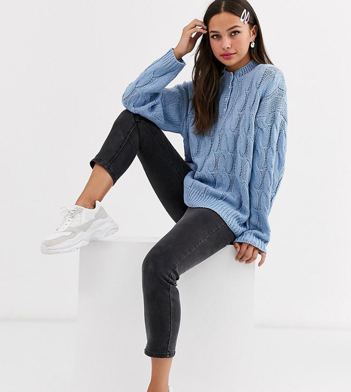 Daisy Street Cable Knit Sweater With Daisy Buttons-blue