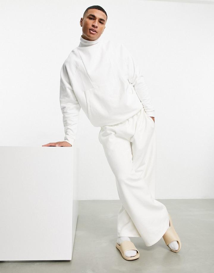 Asos Design Organic Oversized Turtle Neck Sweatshirt With Rib Panel In White