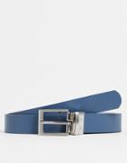 Asos Design Smart Revisable Faux Leather Belt In Navy And Gray-multi