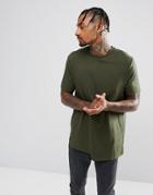 Asos Relaxed T-shirt With Rib Cuff And Stepped Hem - Green