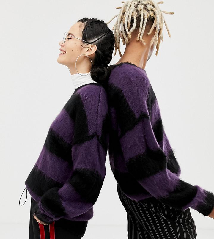Collusion Unisex Oversized Sweater In Fluffy Stripe-multi