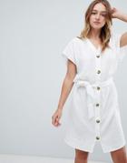 Monki Button Front Cotton Dress - White