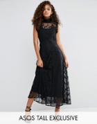 Asos Tall Lace Insert High Neck Midi Dress - Black