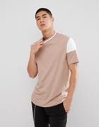 Asos Relaxed T-shirt With Contrast Sleeves And Tipping - Beige