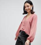 River Island Batwing Sleeve Blouse With Button Front In Pink - Pink