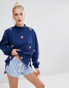 Lazy Oaf Sweatshirt With Pom Pom Faces - Navy