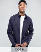 Asos Tall Harrington Jacket With Funnel Neck In Navy - Red
