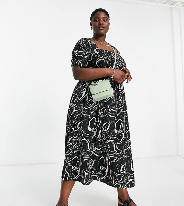 Lola May Plus Shirred Smock Maxi Dress With Tie Back In Black
