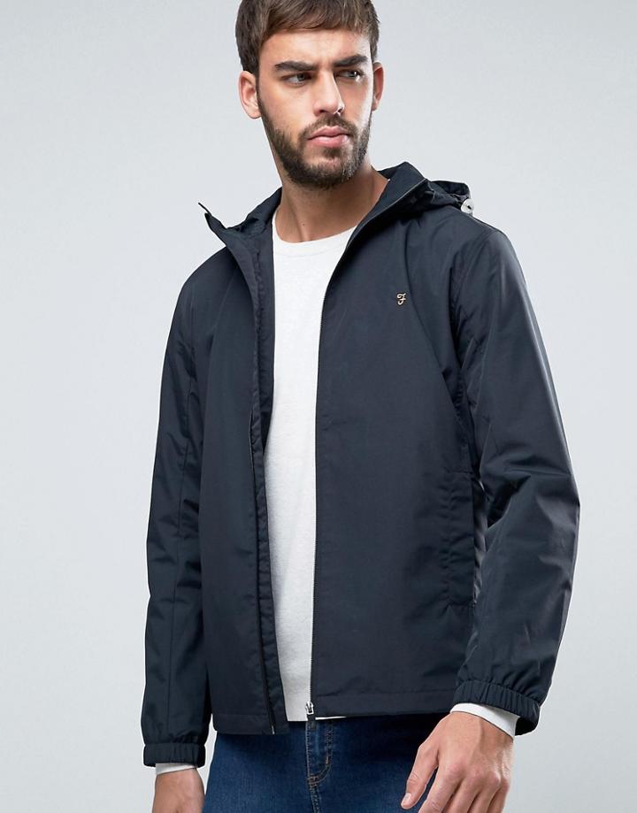 Farah Newbern Hooded Rain Jacket In Black - Black