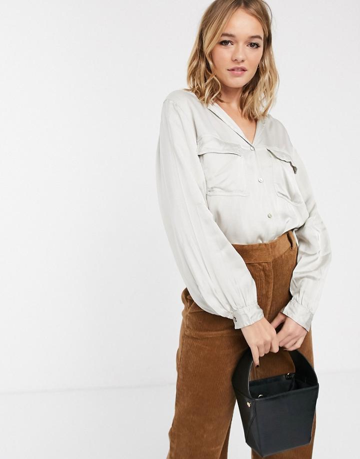& Other Stories Pocket Detail Button Through Shirt In Silver Gray