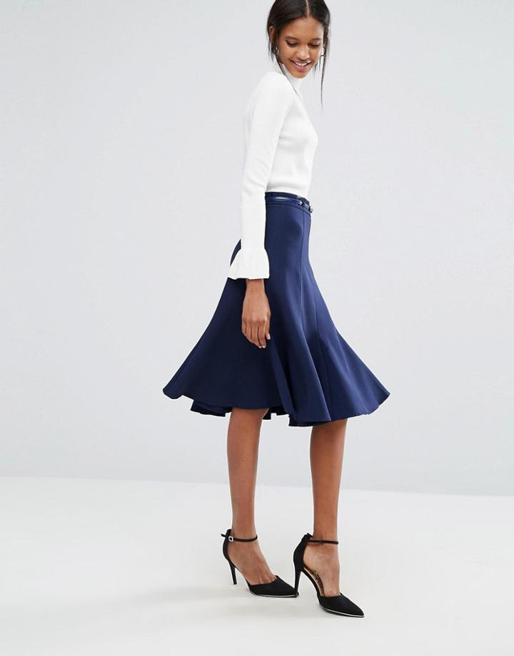 Closet Panel Flared Midi Skirt - Blue