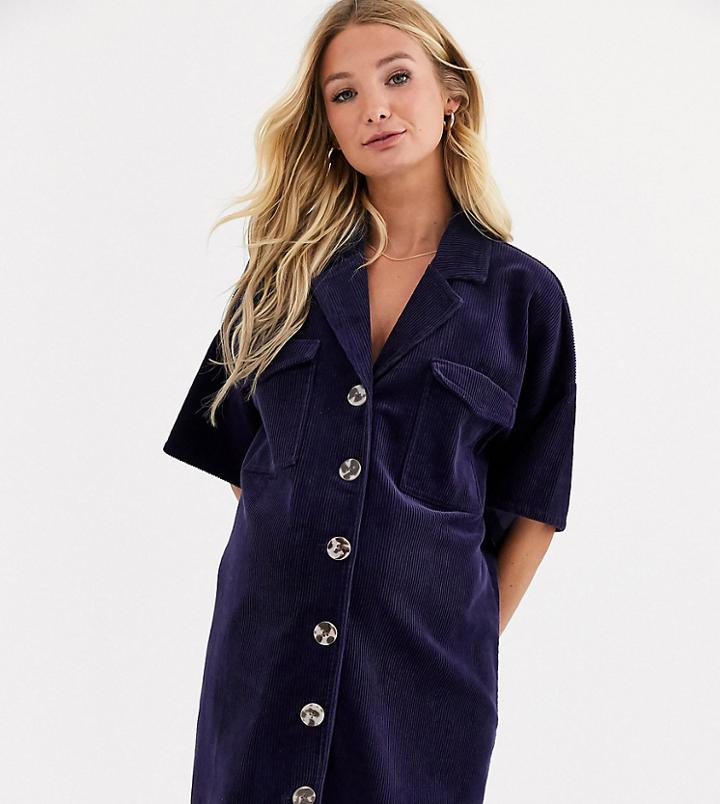 Asos Design Maternity Cord Shirt Dress In Blue
