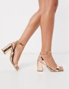 Asos Design Havana Barely There Block Heeled Sandals In Rose Gold