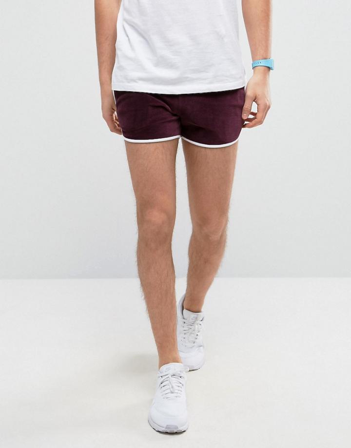 Asos Runner Shorts In Burgundy Velour - Red