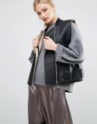 J.o.a Faux Shearling Biker Vest Jacket - Black