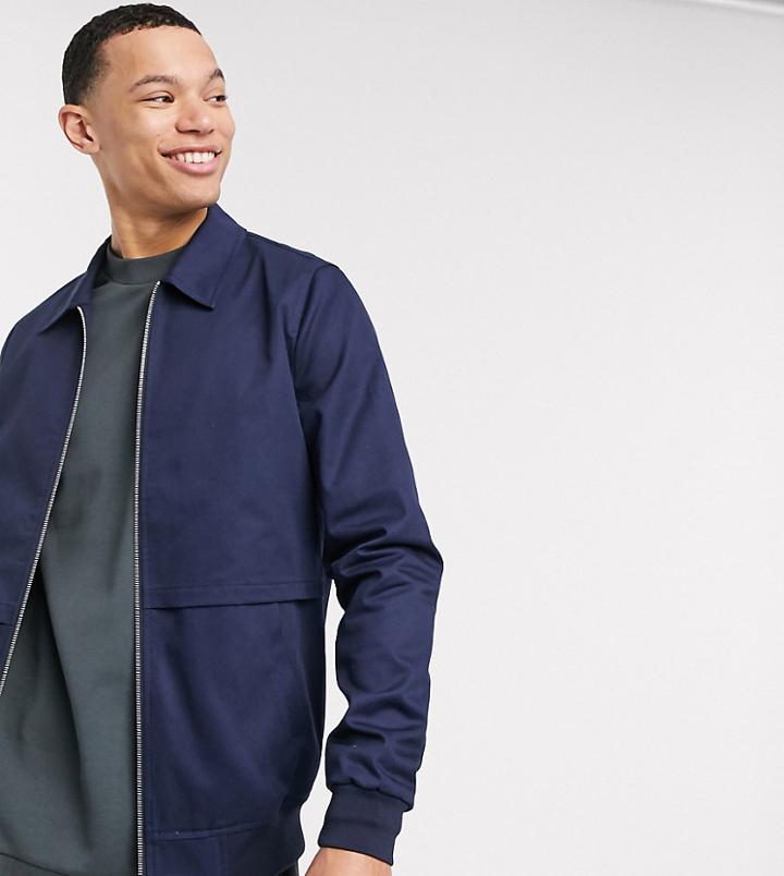 Asos Design Tall Harrington Jacket With Storm Vent In Navy