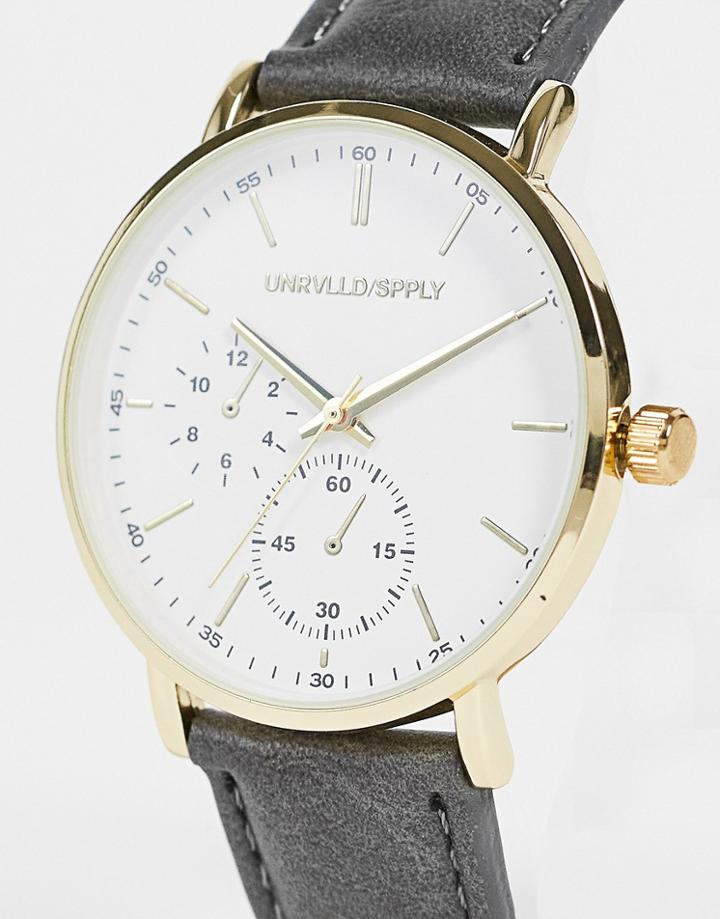 Asos Design Classic Watch With Gold Details In Gray