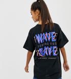 Crooked Tongues Oversized T-shirt With Wave Rave Back Print - Black