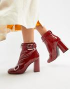 Miss Selfridge Buckle Detail Heeled Ankle Boot - Red