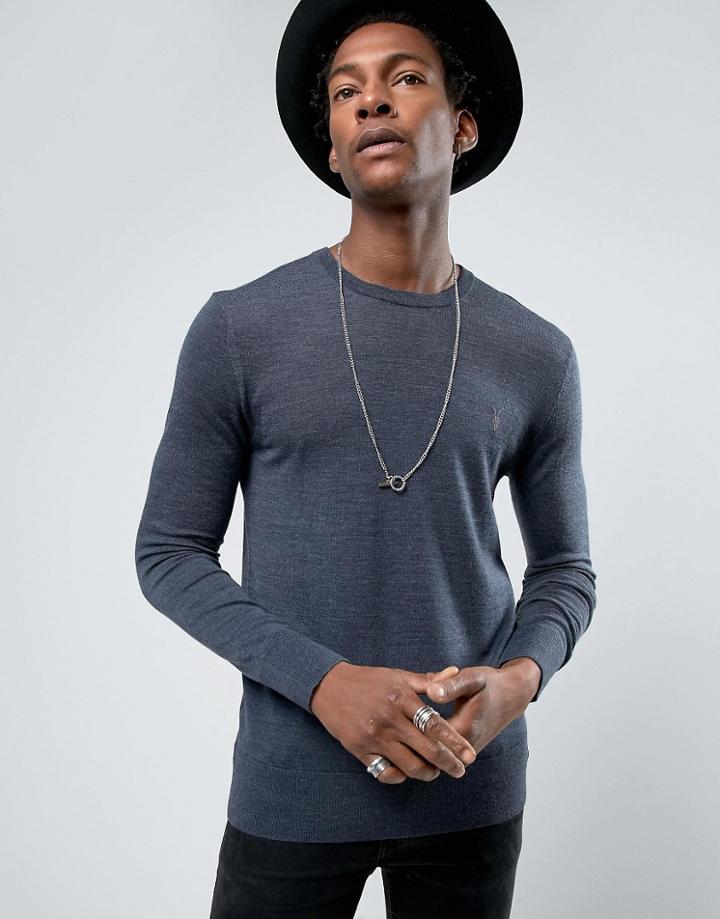 Allsaints Knitted Sweater In Merino Wool - Navy