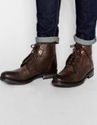 Asos Work Boots In Brown Leather - Brown