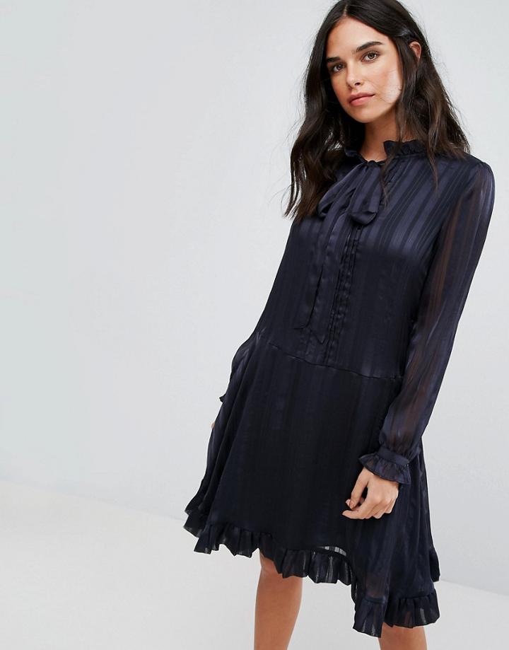 Y.a.s Masty Bow Long Sleeve Dress - Navy
