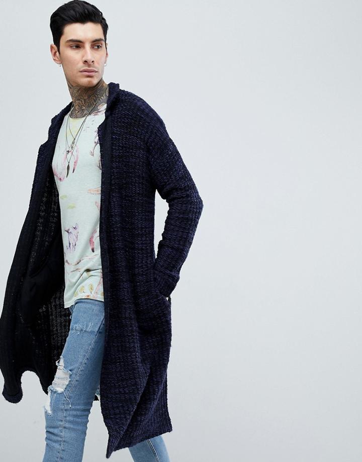 Asos Design Knitted Duster Jacket In Navy Slub - Navy