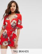 Parisian Tall Romper In Floral Print - Red