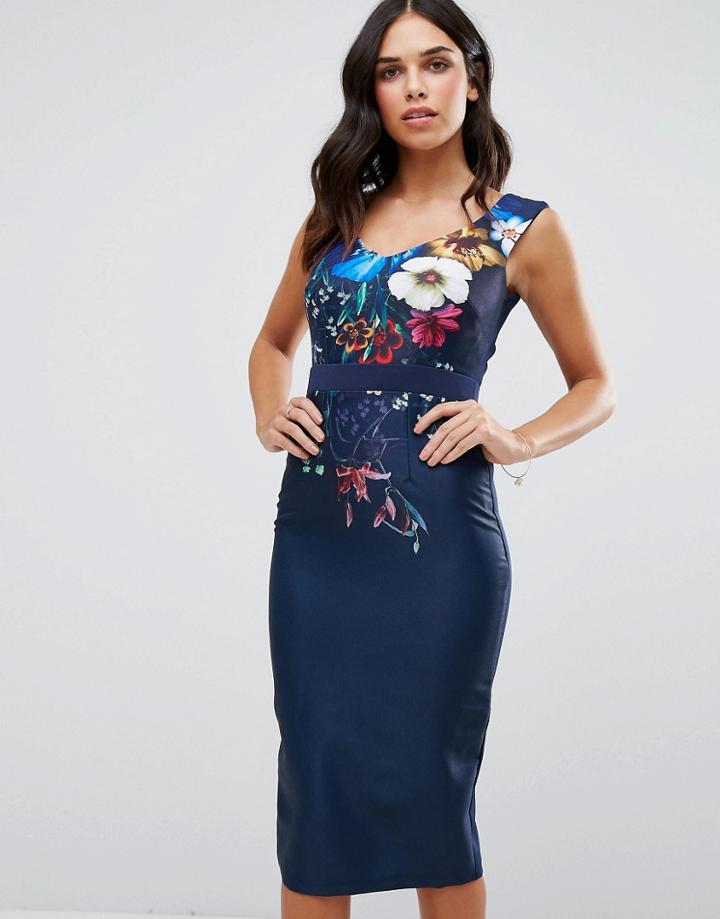 Little Mistress Floral Print Wiggle Dress - Navy