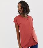 Asos Design Maternity Nursing T-shirt With Wrap Overlay-brown