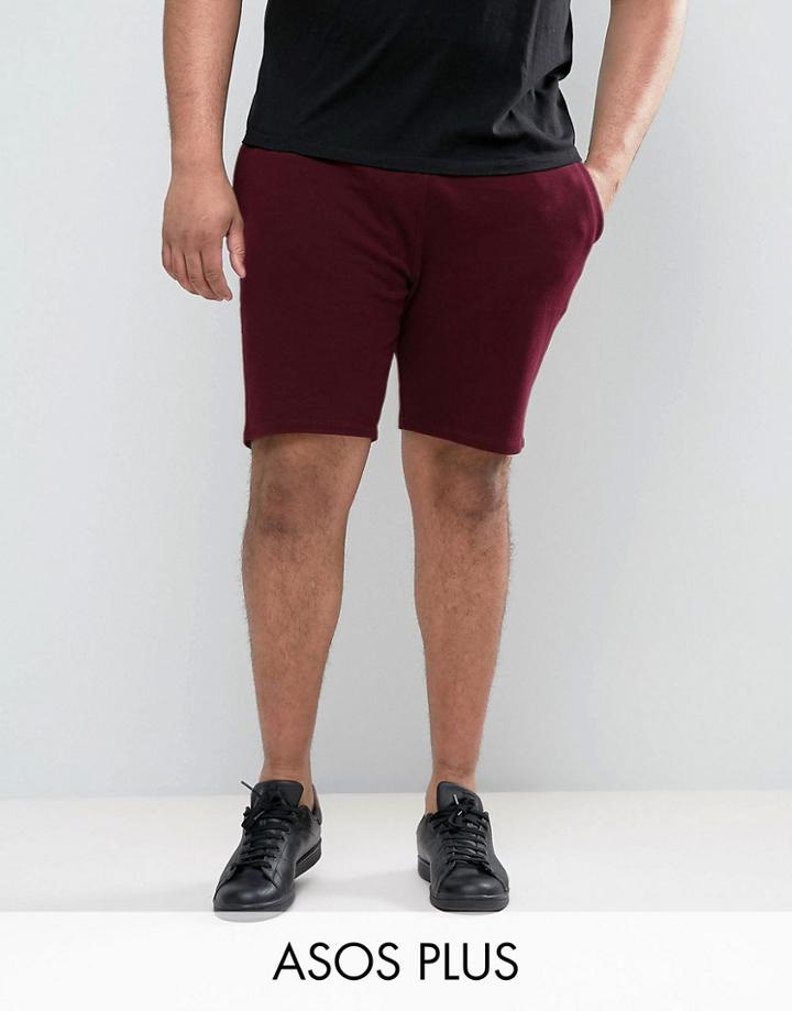 Asos Plus Jersey Shorts In Burgundy - Red