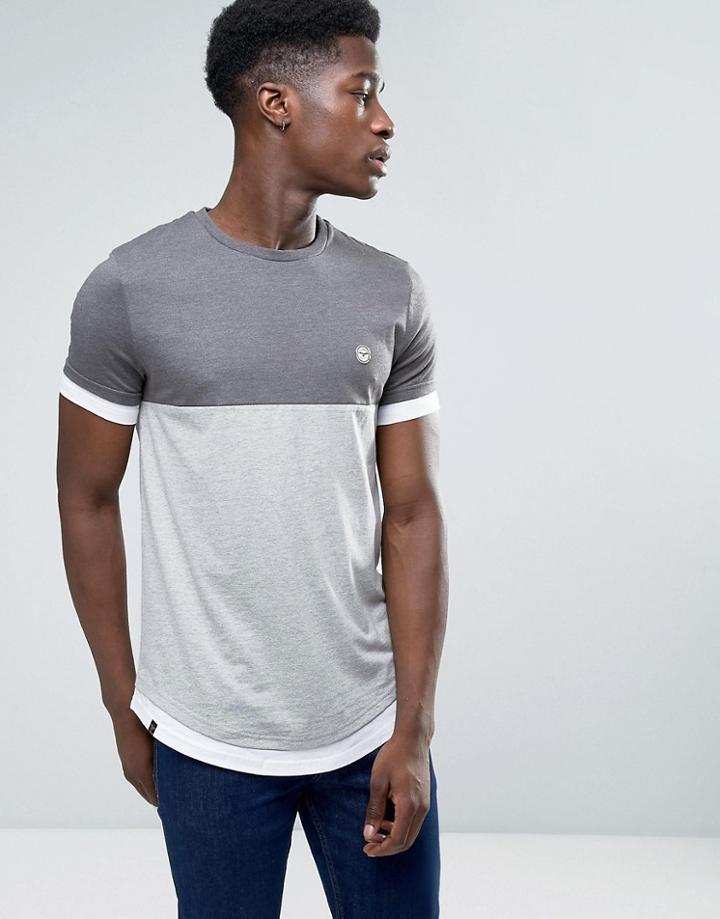 Le Breve Cut And Sew Longline Layered T-shirt - Gray