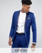 Asos Tall Skinny Tuxedo Suit Jacket In Bright Blue - Blue