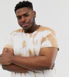 Asos Design Plus T-shirt With Roll Sleeve In Beige Tie Dye Wash